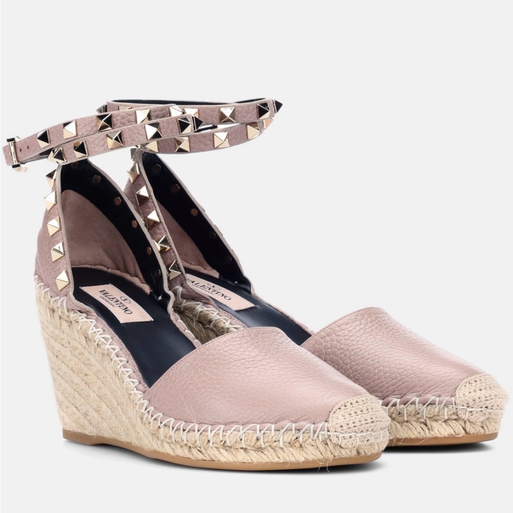 Valentino Garavani Cream Wedge Espadrilles with Ankle Straps